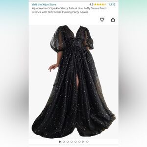 Sparkle Starry Tulle A Line Puffy Sleeve Evening dress